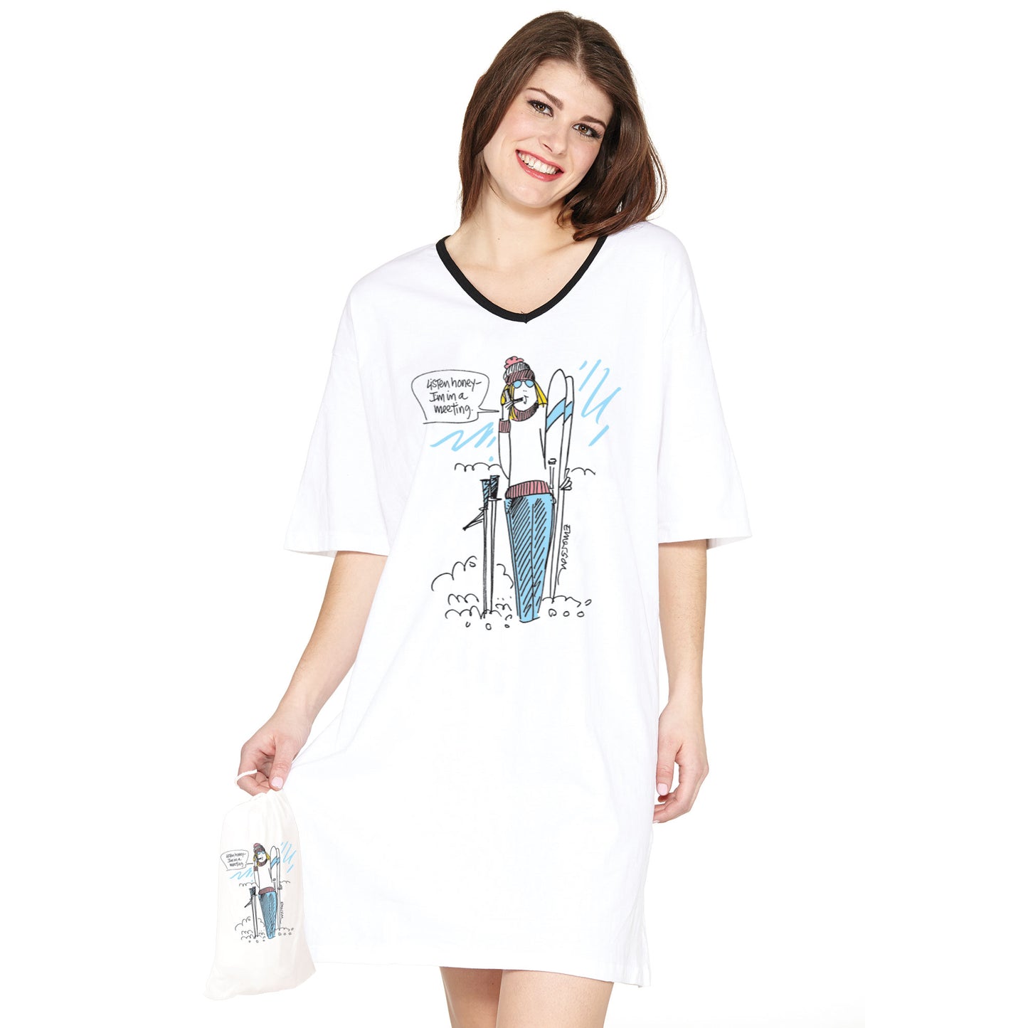 "Listen Honey, I'm in a Meeting" (ski version) Nightshirt in a Bag