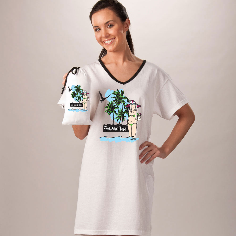 "Fun, Sun, Rum" Nightshirt In Bag
