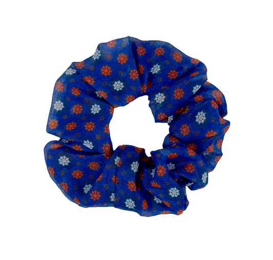 Royal/Orange Vanessa Print Dot Scrunchy