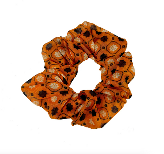 Orange/Black/White Vanessa Print Dot Scrunchy