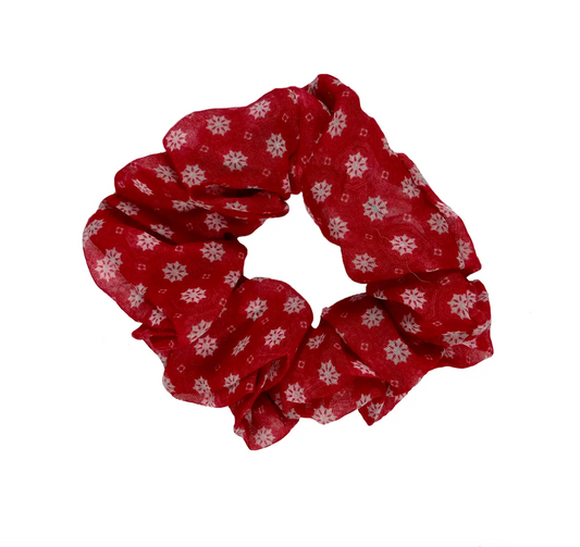 Crimson/White Vanessa Print Dot Scrunchy