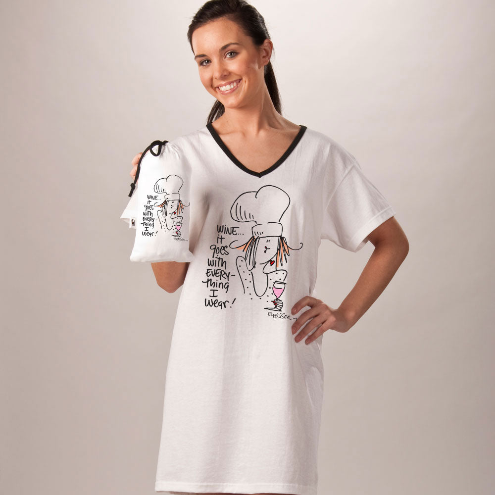 "Wine, it goes with everyhting I wear"  Nightshirt In Bag