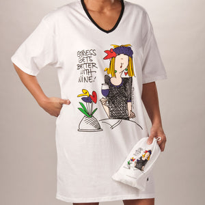 "Stress gets better with Wine"  Nightshirt In a Bag