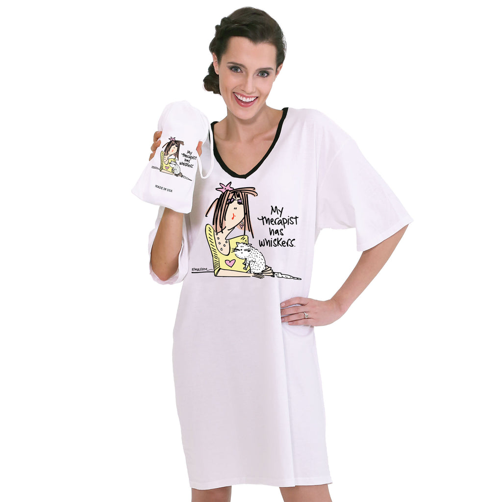 "My Therapist Has Whiskers"  Nightshirt in a Bag"